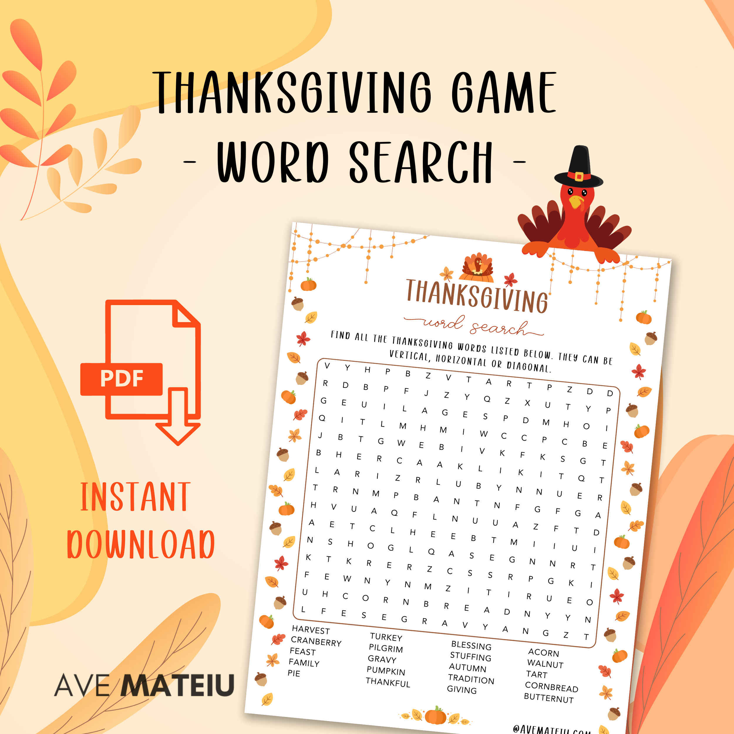 Thanksgiving Word Search Game Ave Mateiu