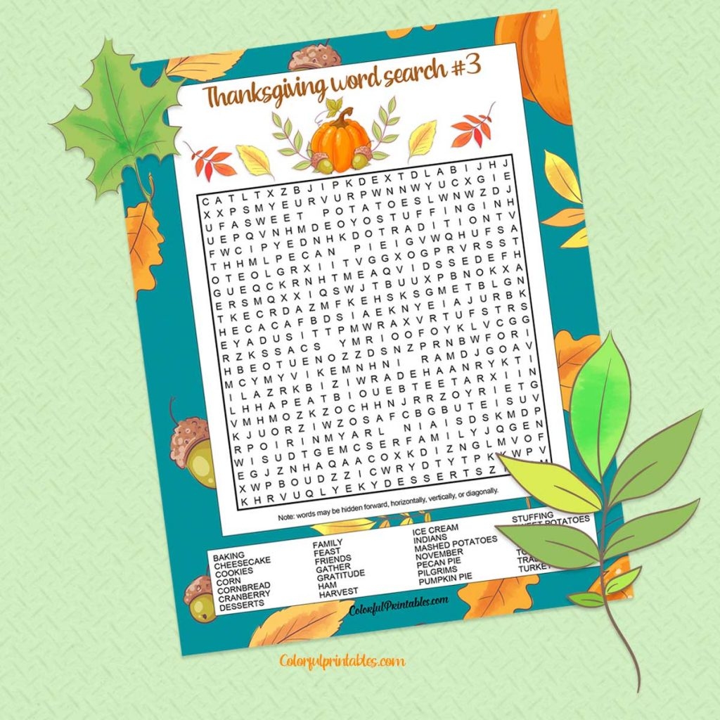 Thanksgiving Word Search Printables Free