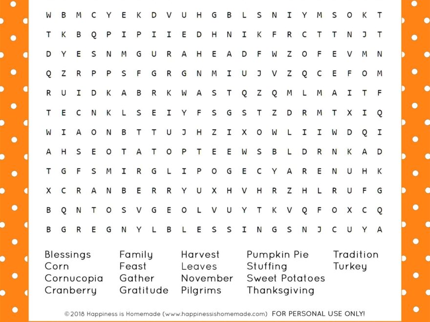 Thanksgiving Word Search Printable Happiness Is Homemade Worksheets Library