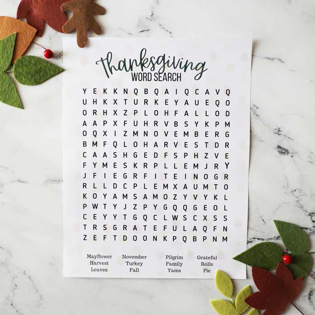Thanksgiving Word Search Printable Pretty Providence