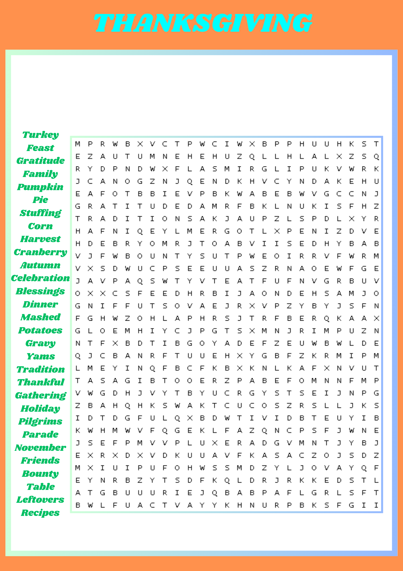 THANKSGIVING Word Search Puzzle COMPREHENSION Made By Teachers