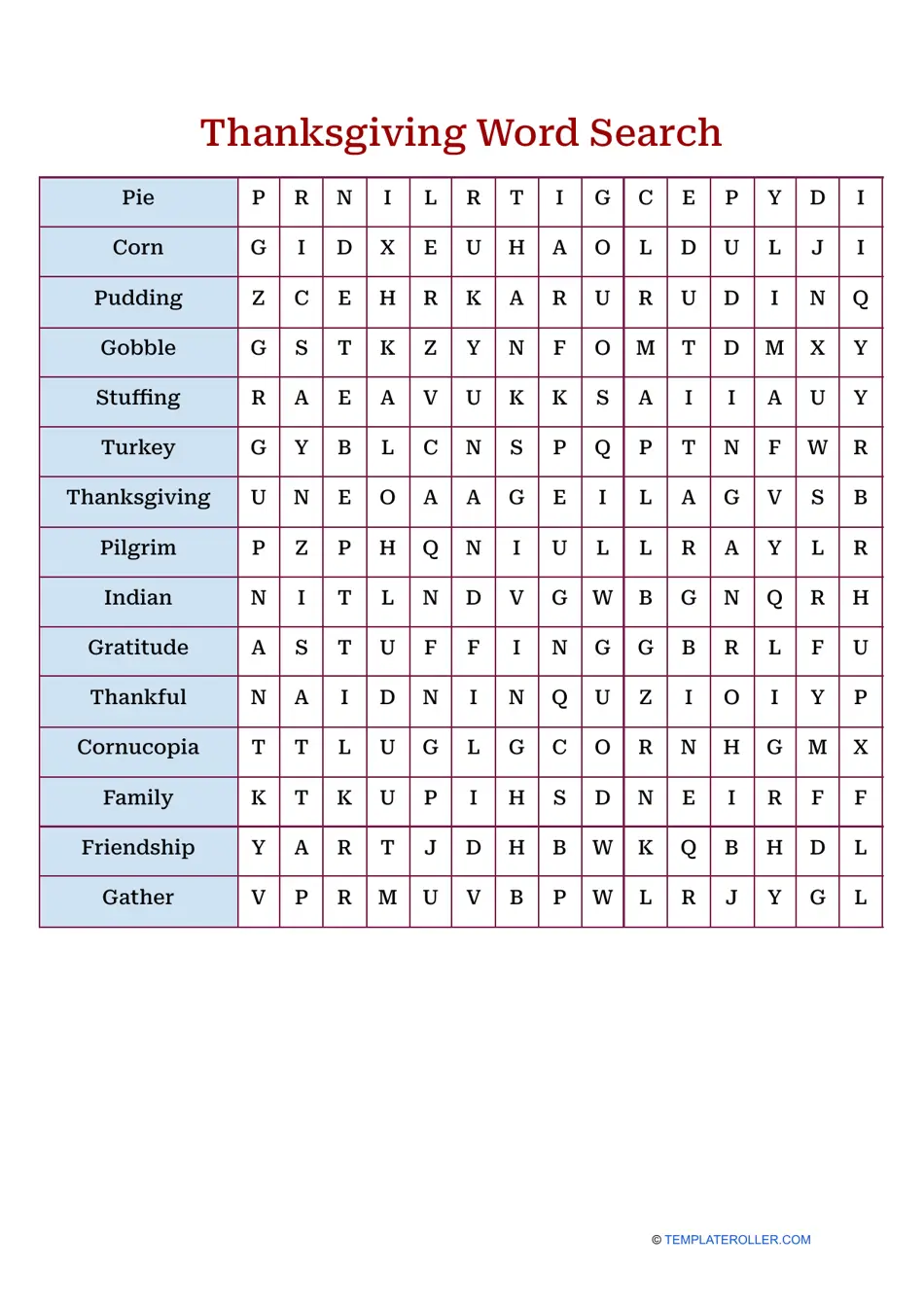 Thanksgiving Word Search Red Download Printable PDF Templateroller