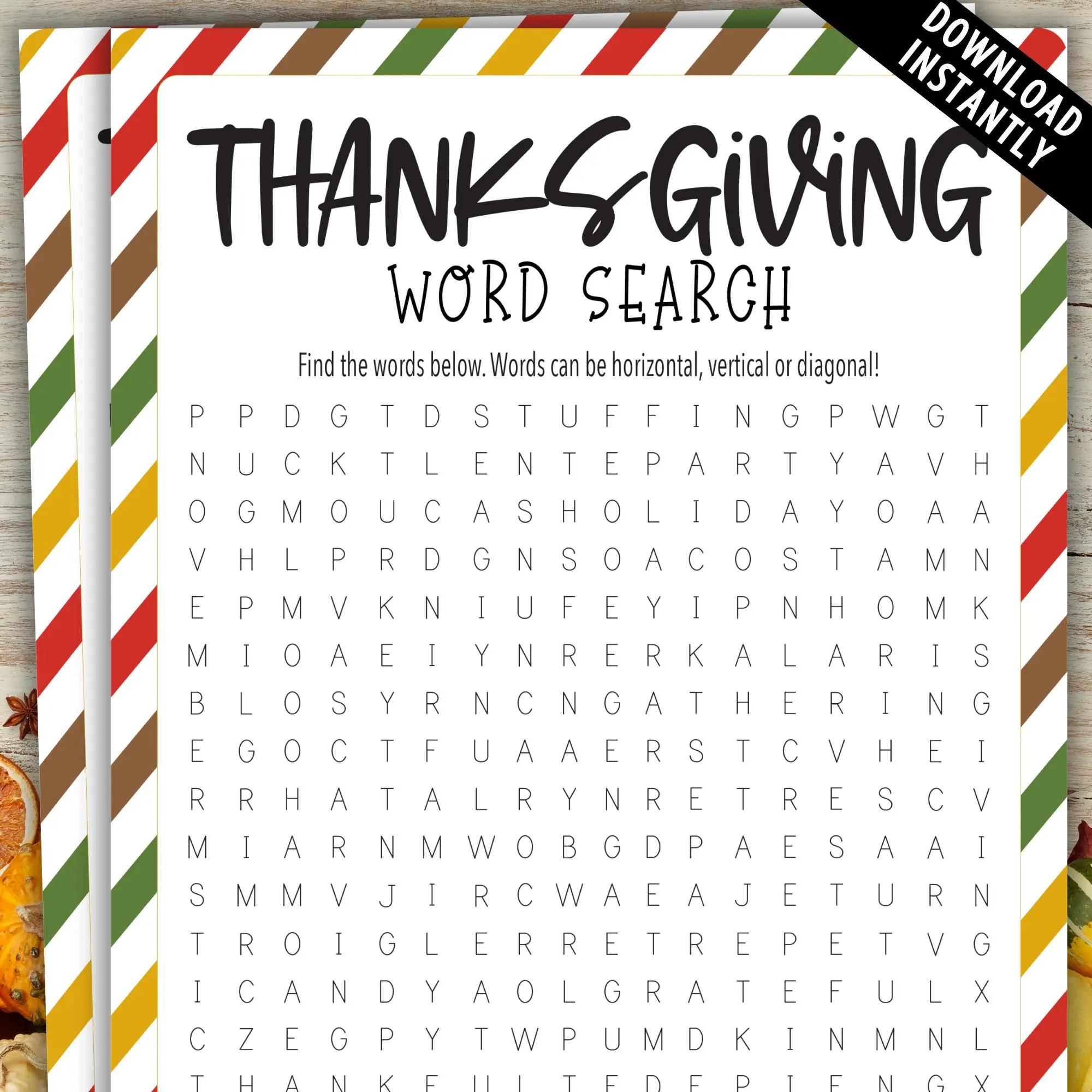 Thanksgiving Word Search With Border Holiday Seek And Find Word Game Thanksgiving Gathering Word Puzzle Thanksgiving Party Word Find Etsy