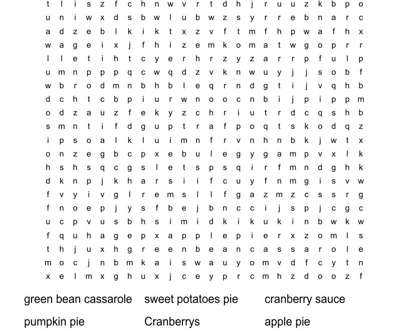 Thanksgiving Word Search WordMint