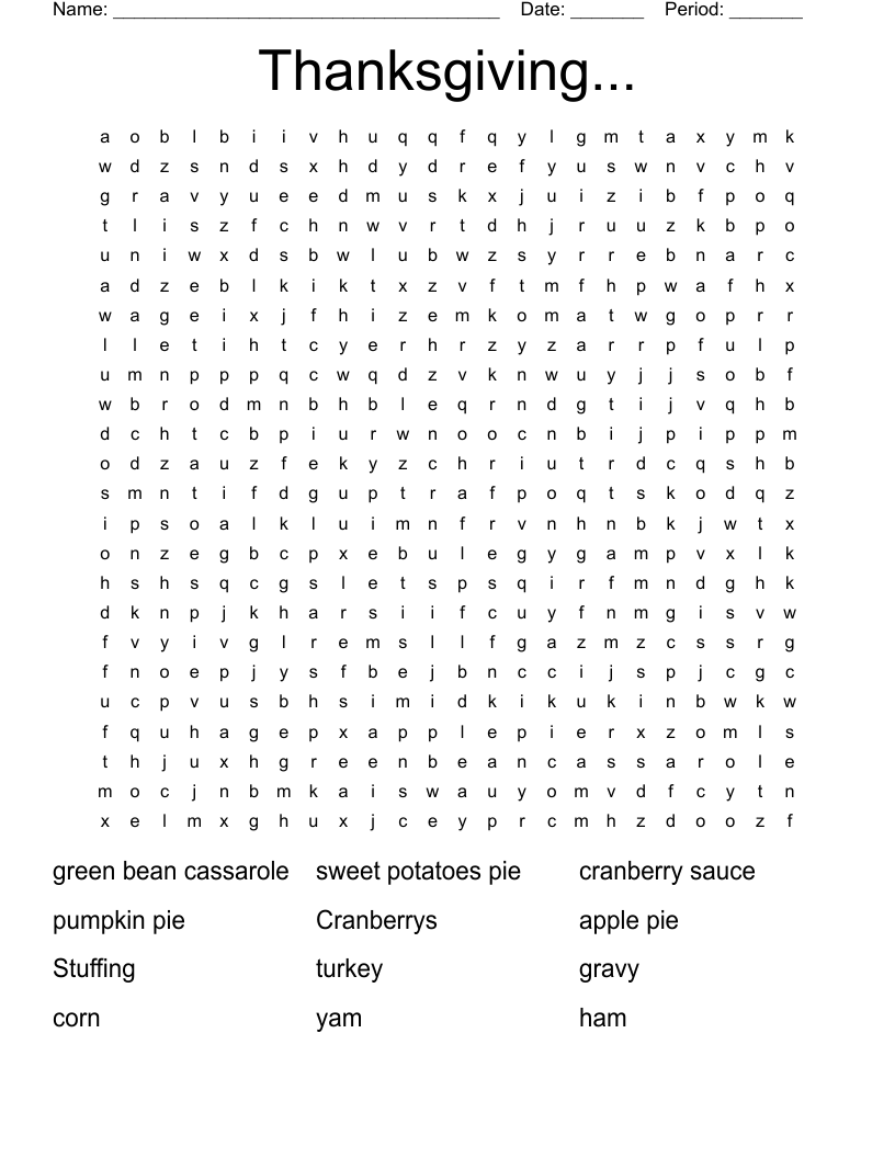 Thanksgiving Word Search WordMint