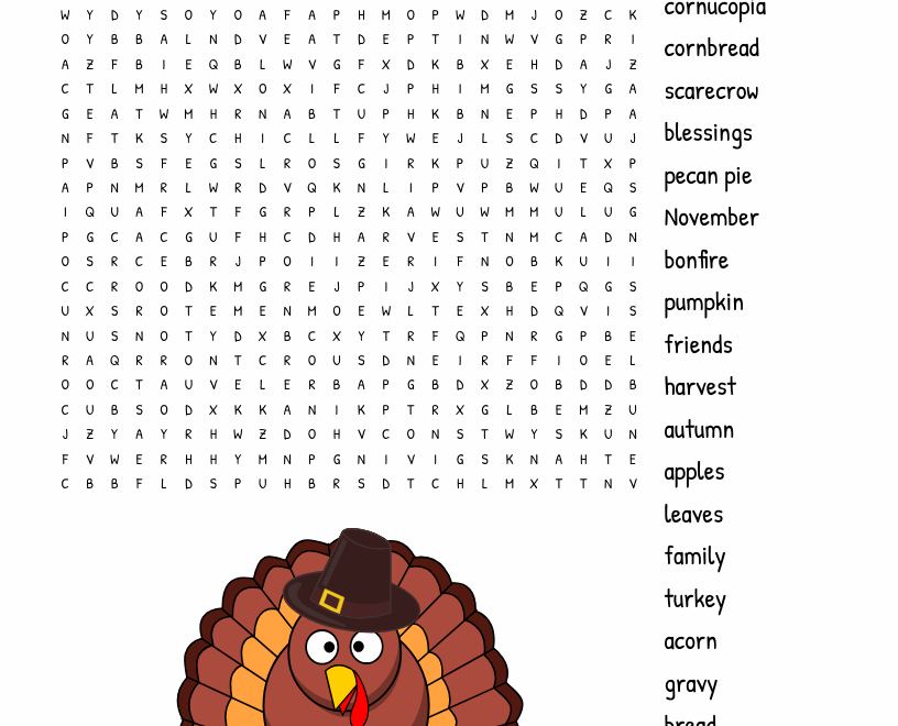 Thanksgiving Word Search WordMint