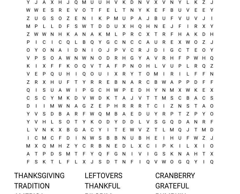 THANKSGIVING Word Search WordMint