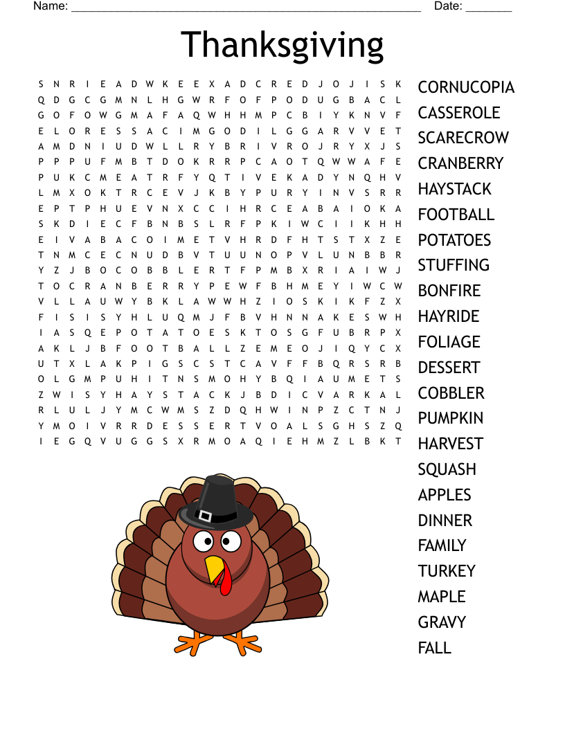 Challenging Thanksgiving Word Search Printable