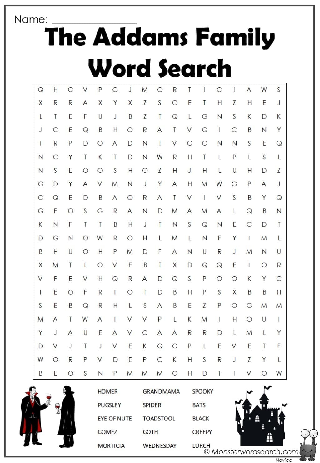 The Addams Family Word Search Monster Word Search