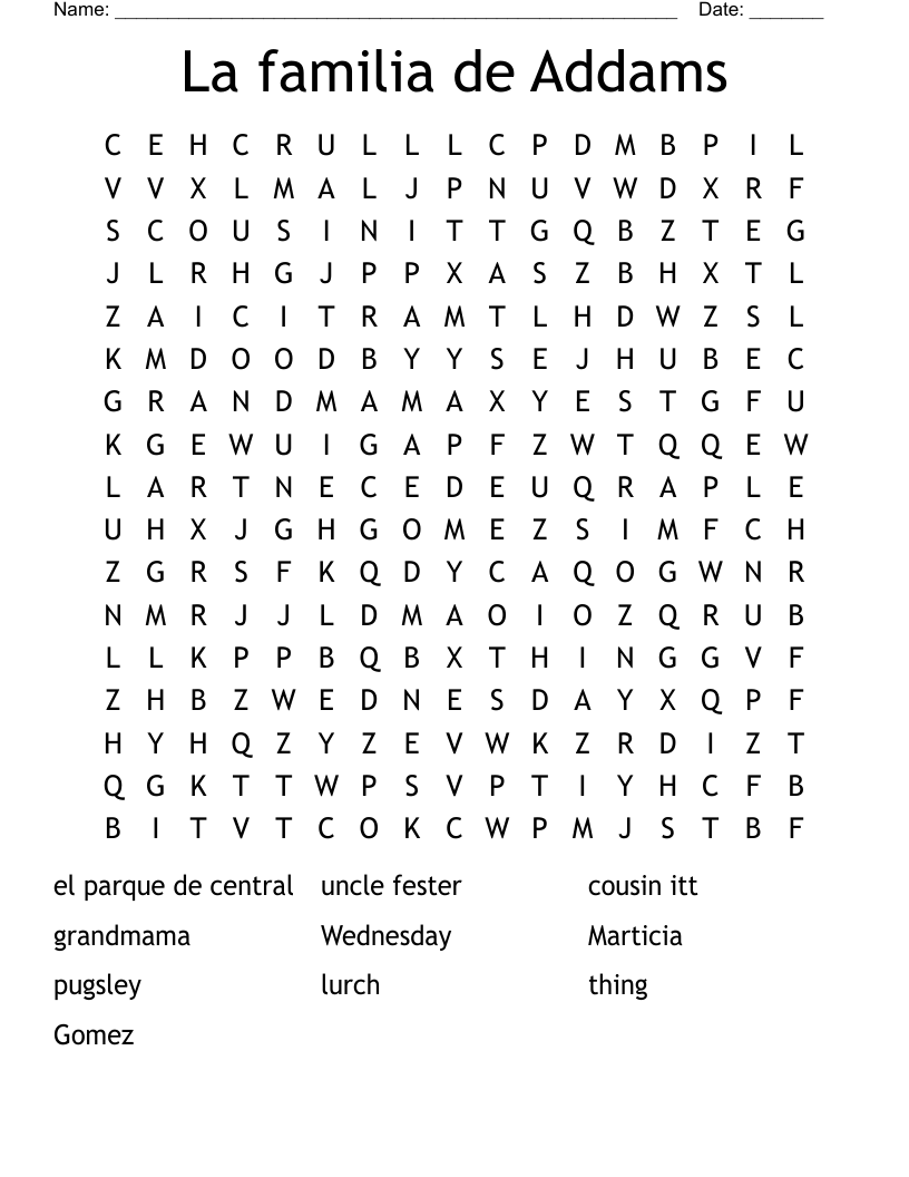 The Addams Family Word Search WordMint
