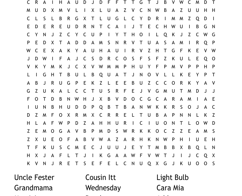 The Addams Family Word Search WordMint
