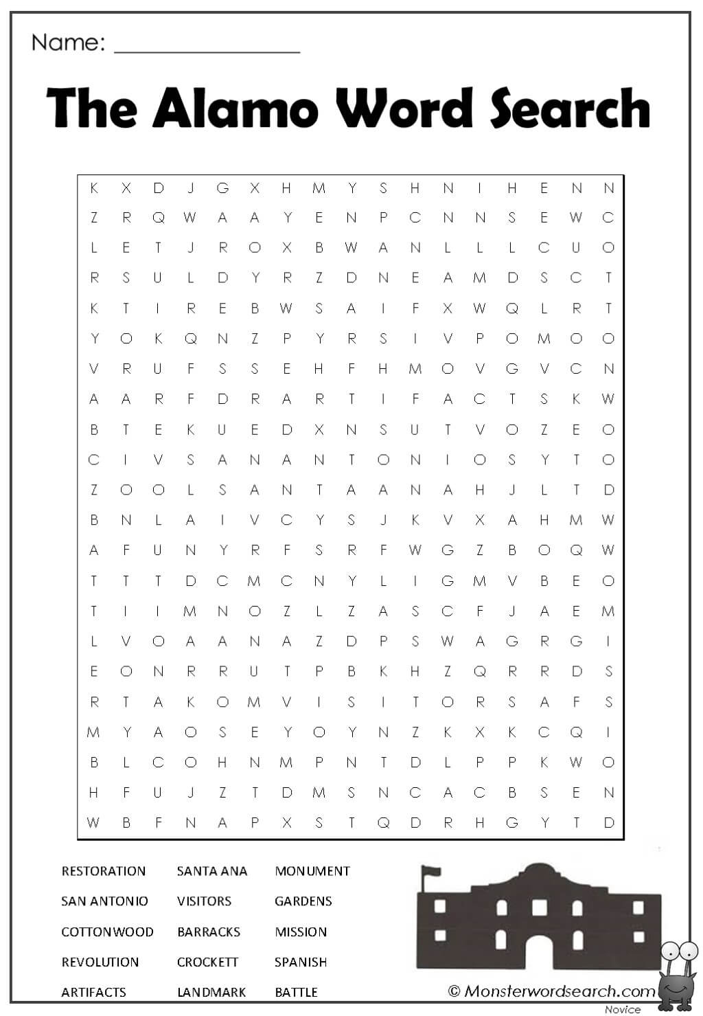 The Alamo Word Search Monster Word Search