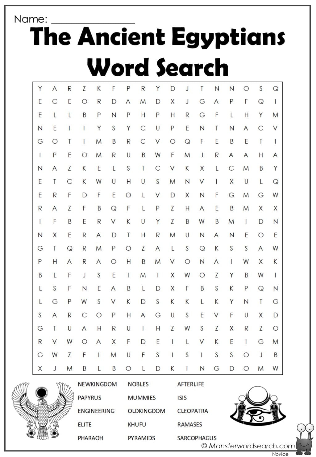 The Ancient Egyptians Word Search Monster Word Search