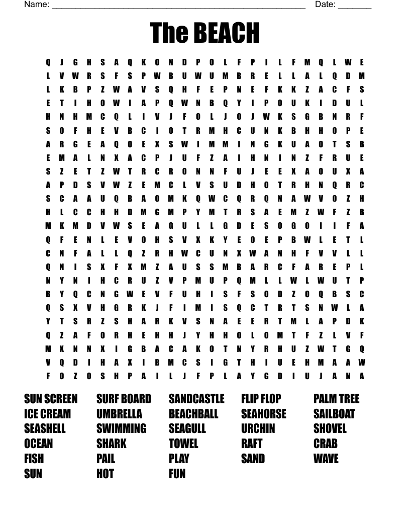 The BEACH Word Search WordMint