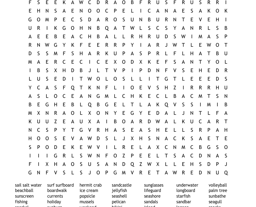 The Beach Word Search WordMint
