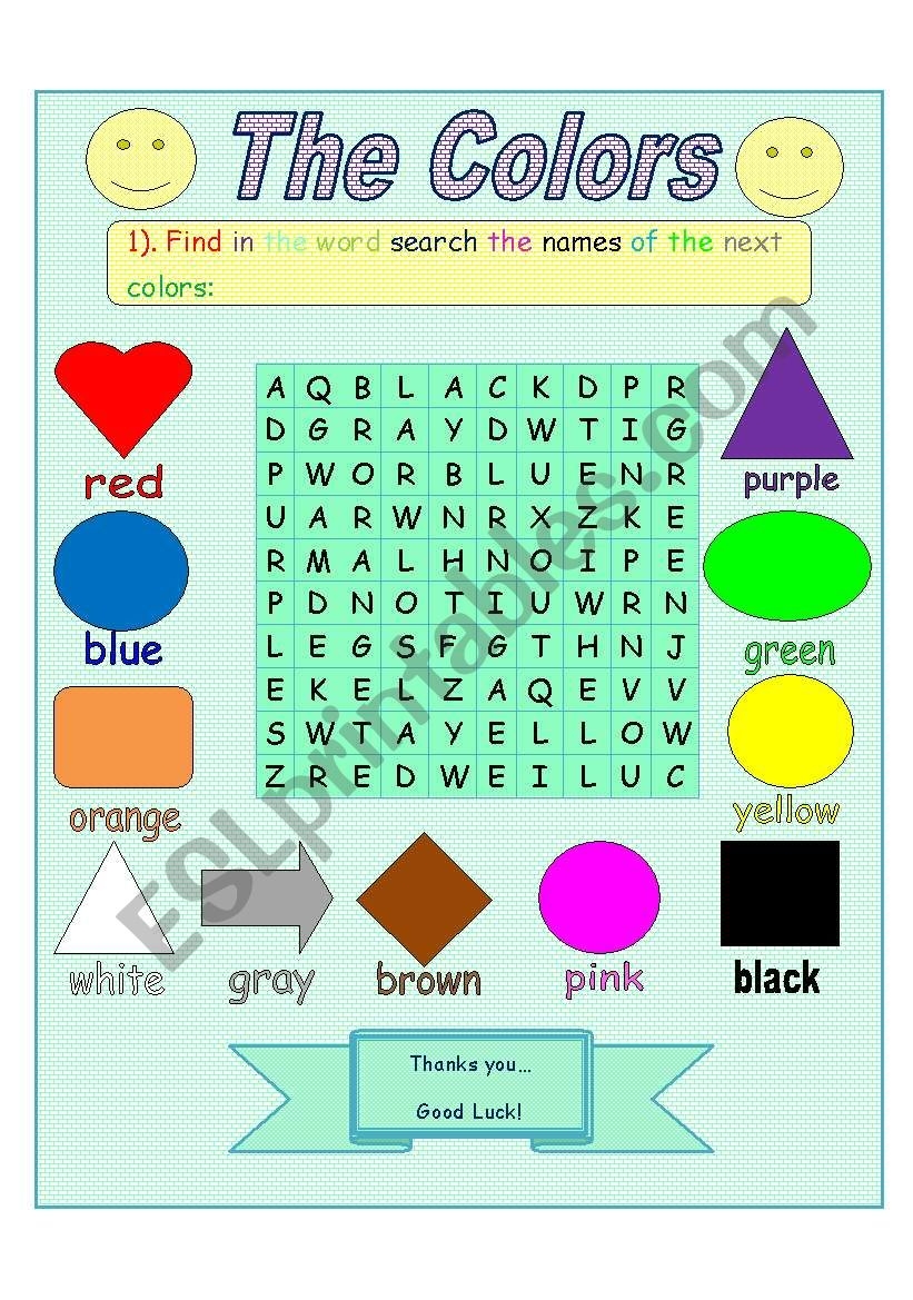 The Colors word Search ESL Worksheet By Jhon Ch