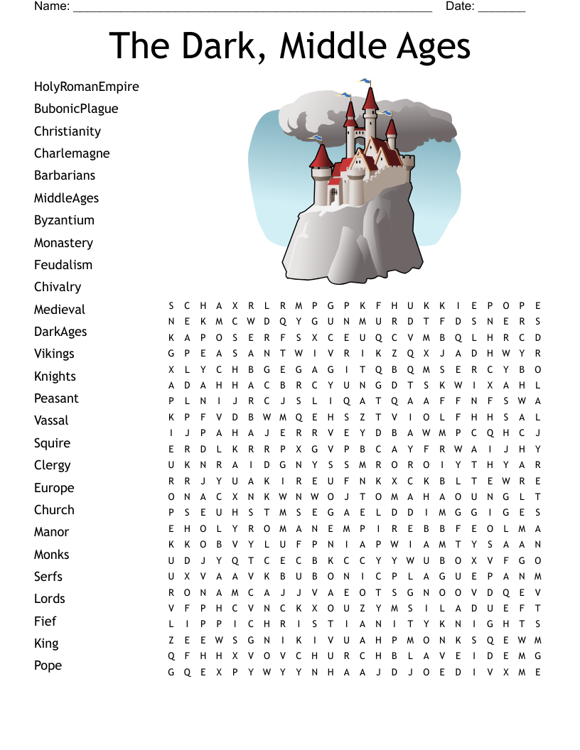 The Dark Middle Ages Word Search WordMint