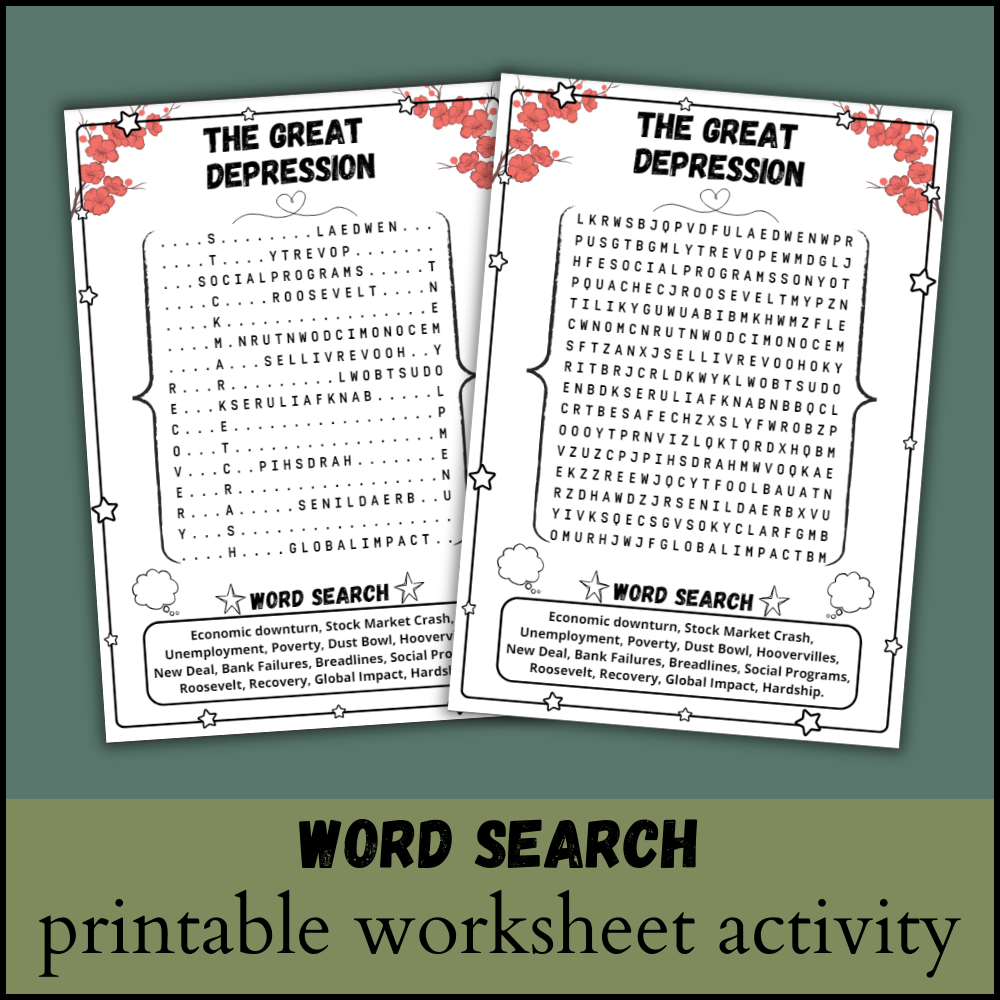 The Great Depression Word Search Puzzle Worksheet Activity Made By Teachers