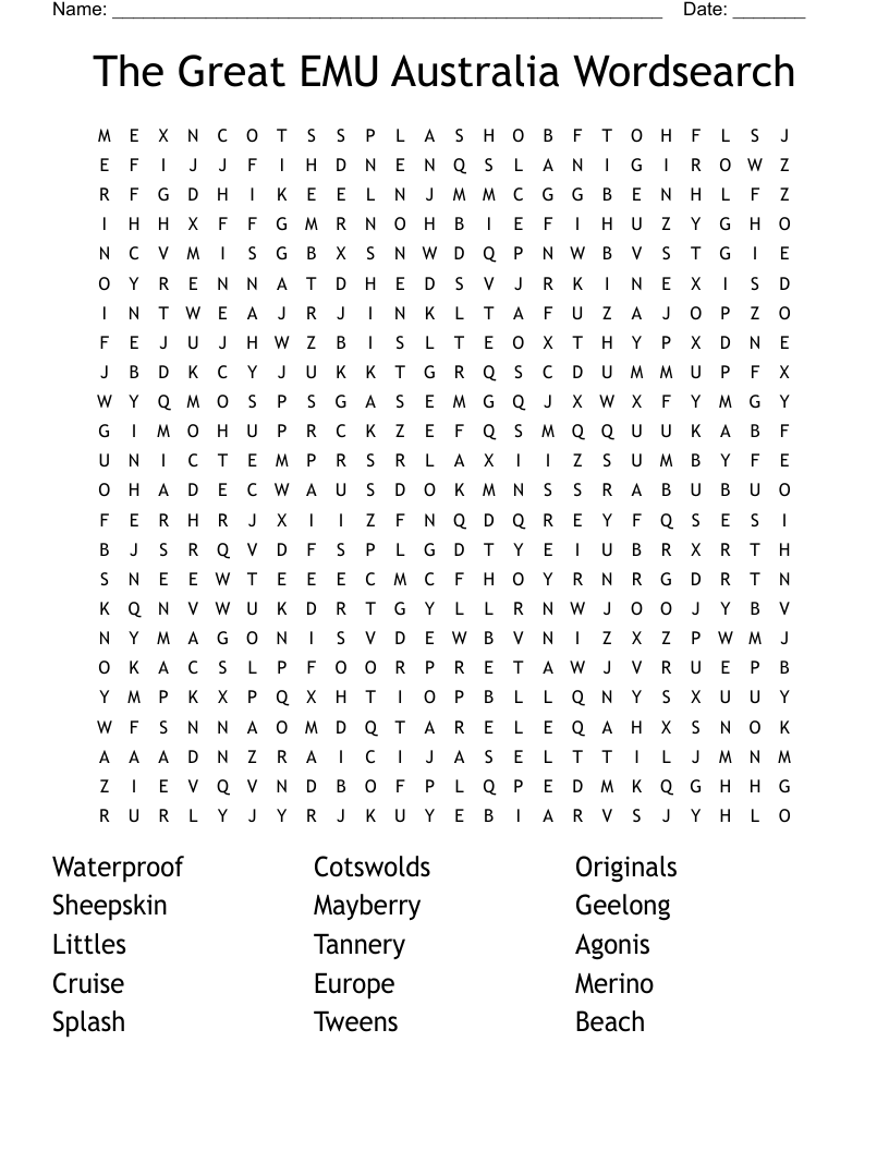 The Great EMU Australia Wordsearch WordMint