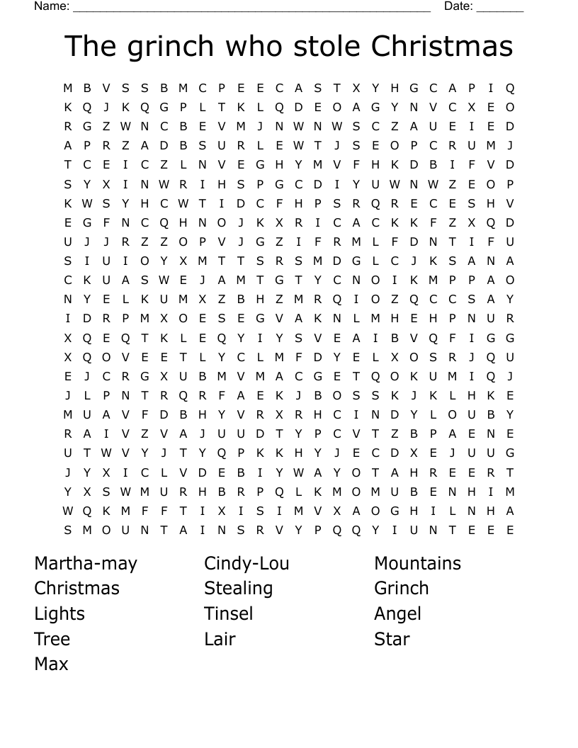 The Grinch Who Stole Christmas Word Search WordMint