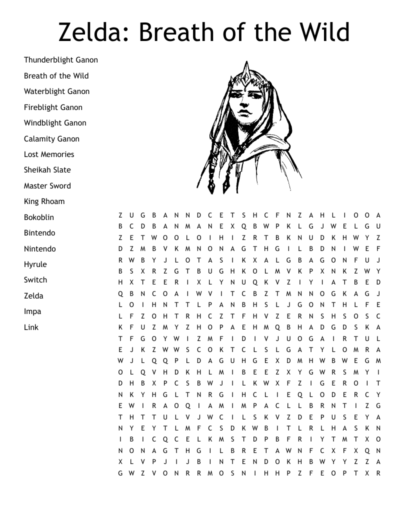 The Legend Of Zelda Breath Of The Wild Word Search WordMint The Legend Of Zelda Breath Of The Wild Word Search WordMint