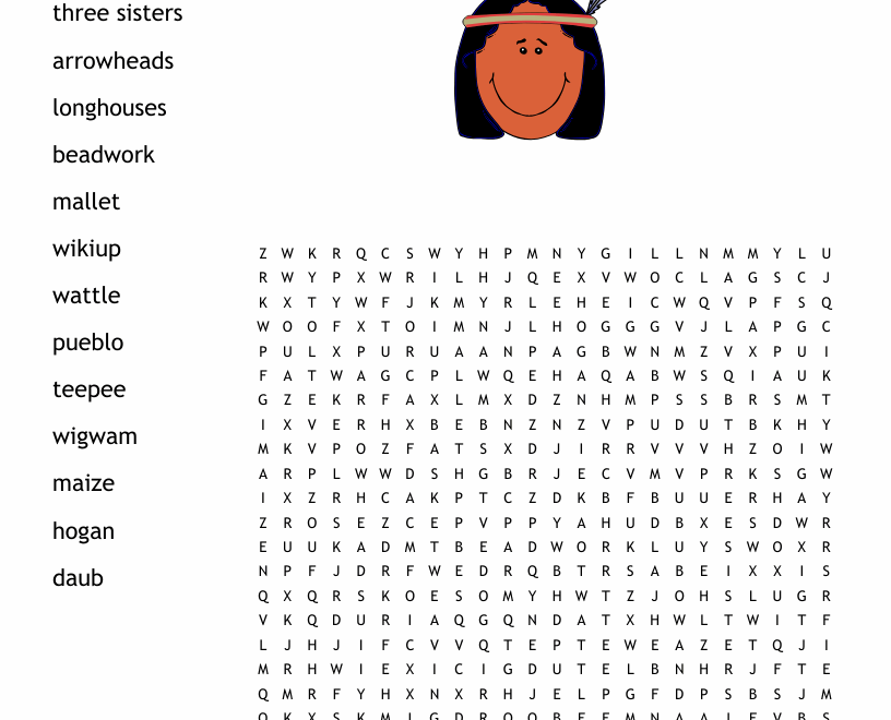 The Native Americans Word Search WordMint