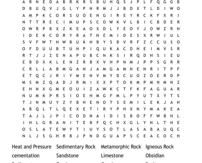 The Rock Cycle Word Search WordMint