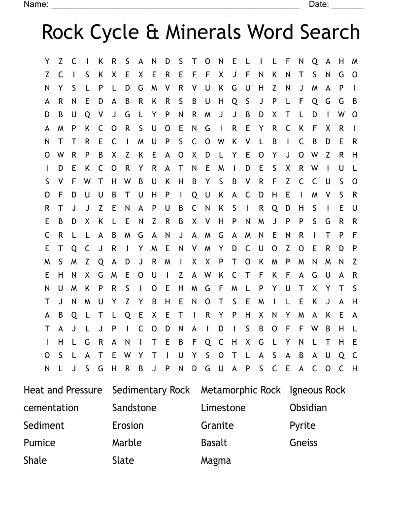 The Rock Cycle Word Search WordMint