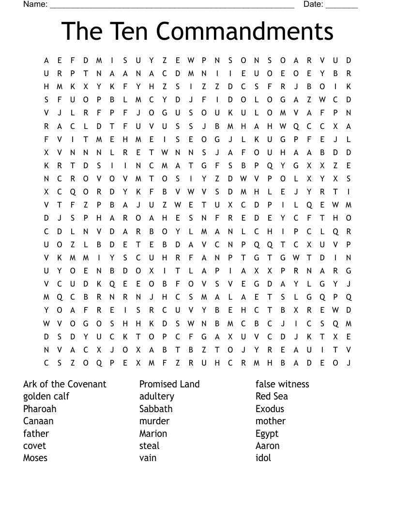 The Ten Commandments Word Search WordMint