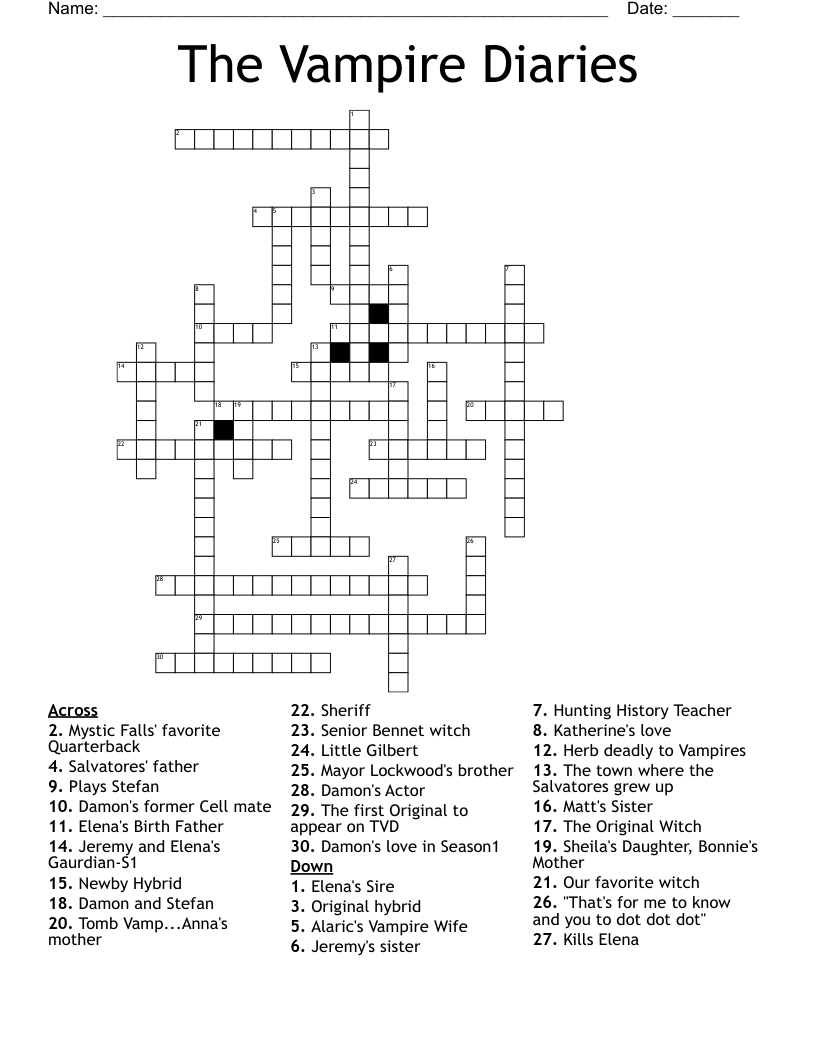 Vampire Diaries Word Search Printable