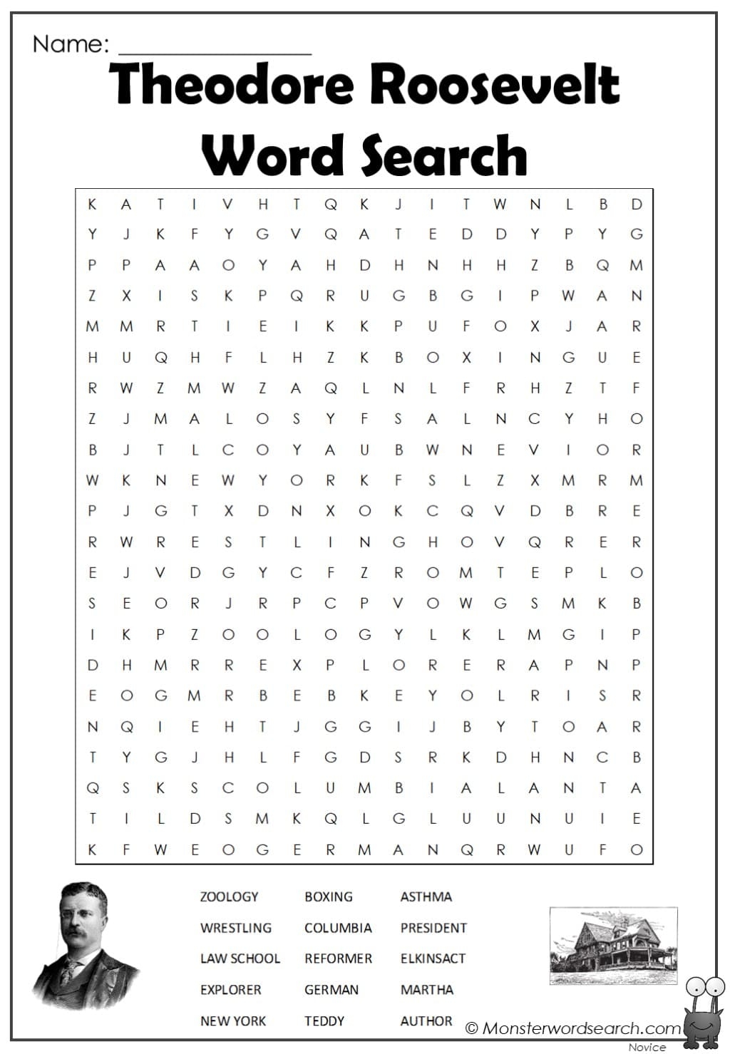 Theodore Roosevelt Word Search Monster Word Search Theodore Roosevelt Word Search Monster Word Search