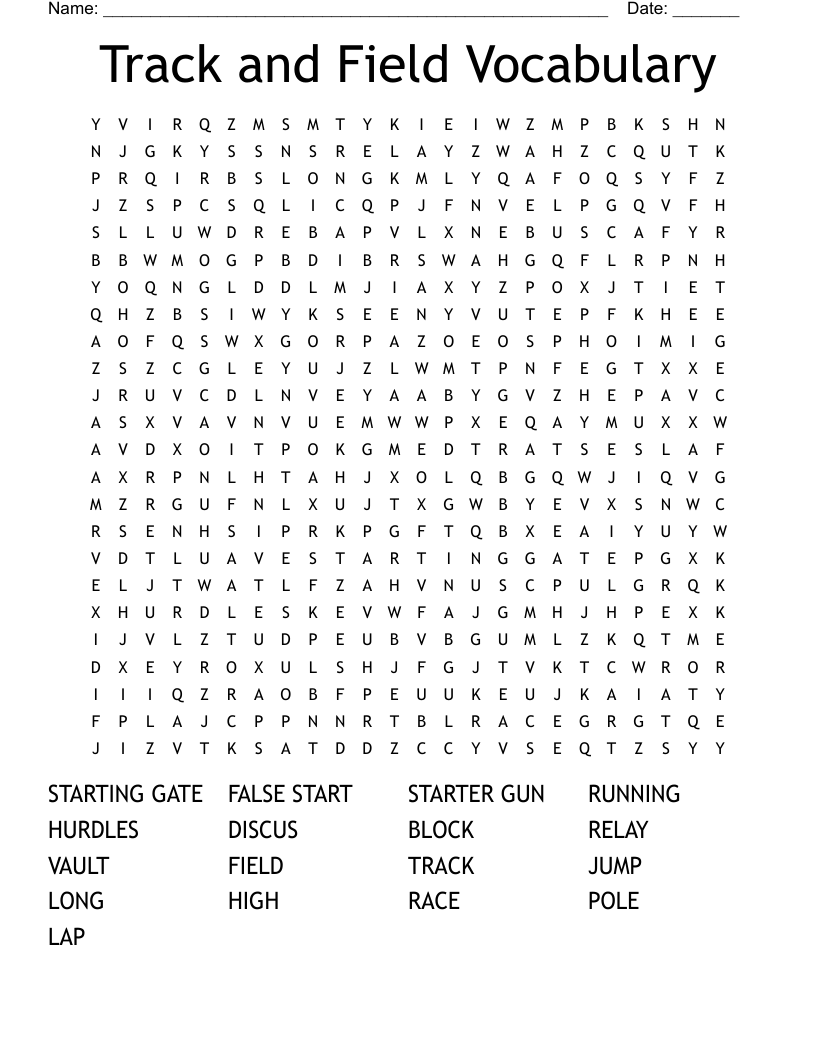 Track And Field Vocabulary Word Search WordMint Track And Field Vocabulary Word Search WordMint