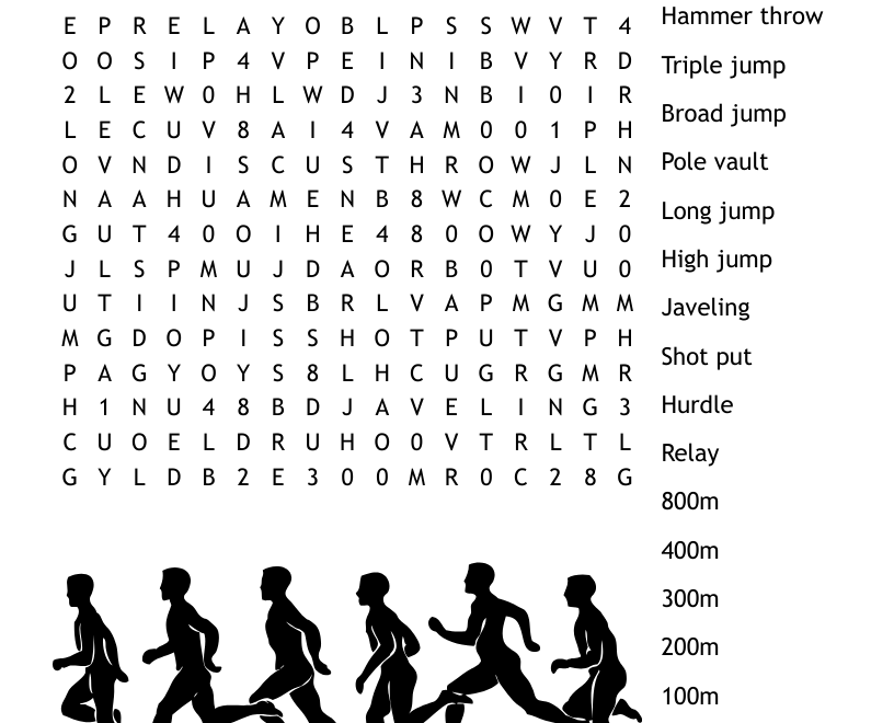 Track And Field Word Search WordMint