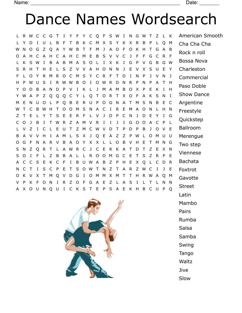 Traditional Cultural Dance Types Word Search WordMint