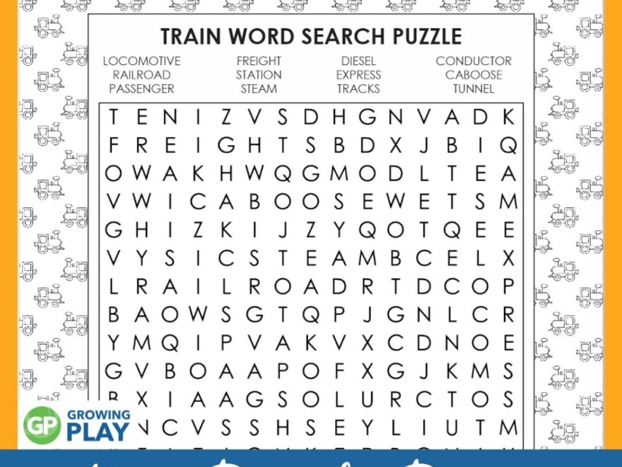 Train Word Search Free Printable Growing Play