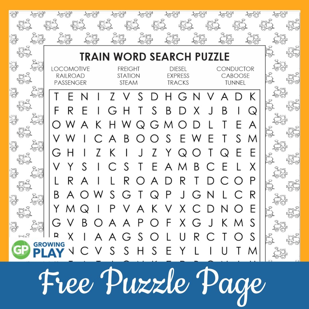 Train Word Search Free Printable Growing Play