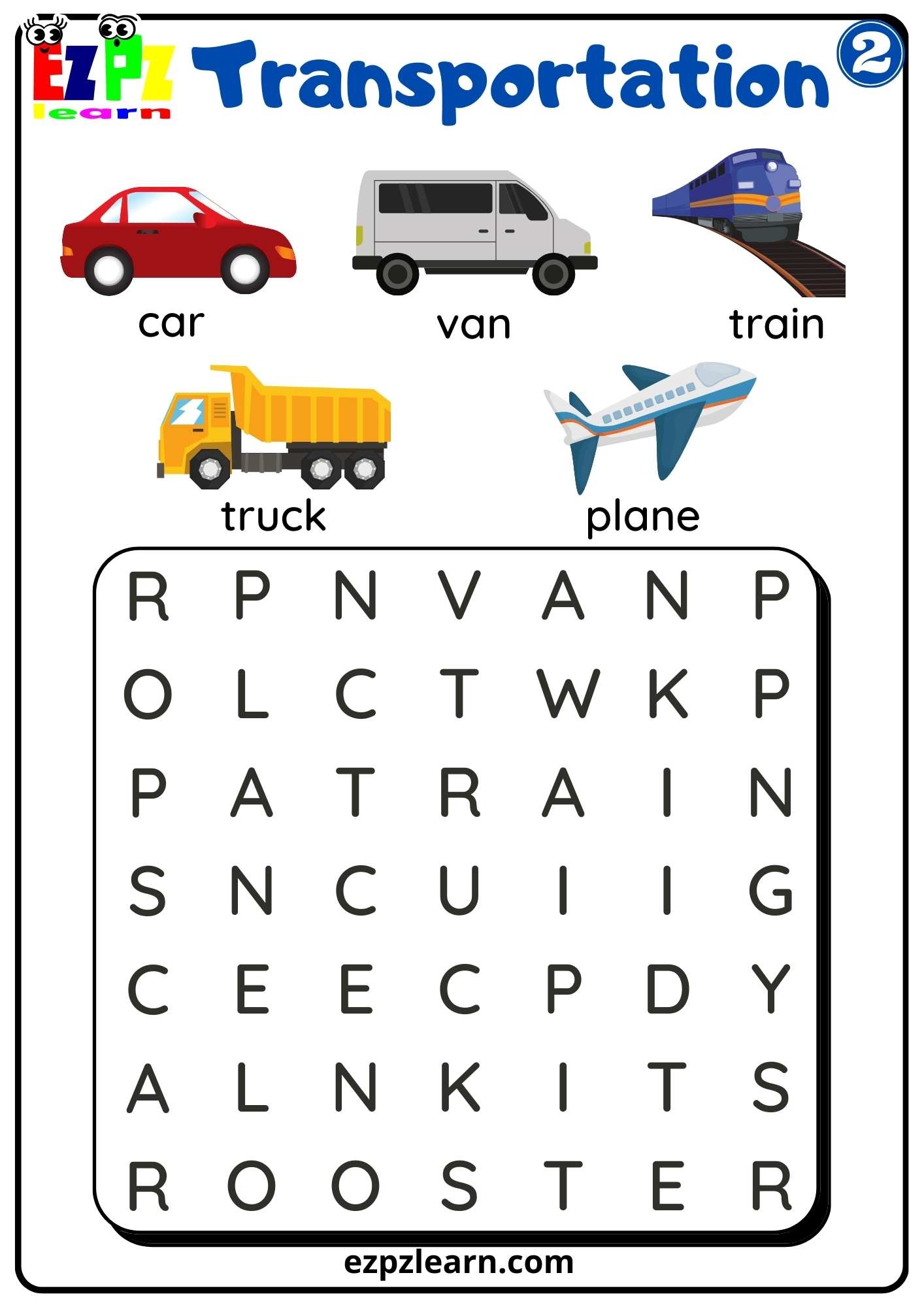 transportation vocabulary word search easy worksheet for children and esl students pdf group 2 ezpzlearn