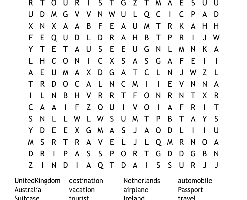 Travel The World Word Search WordMint