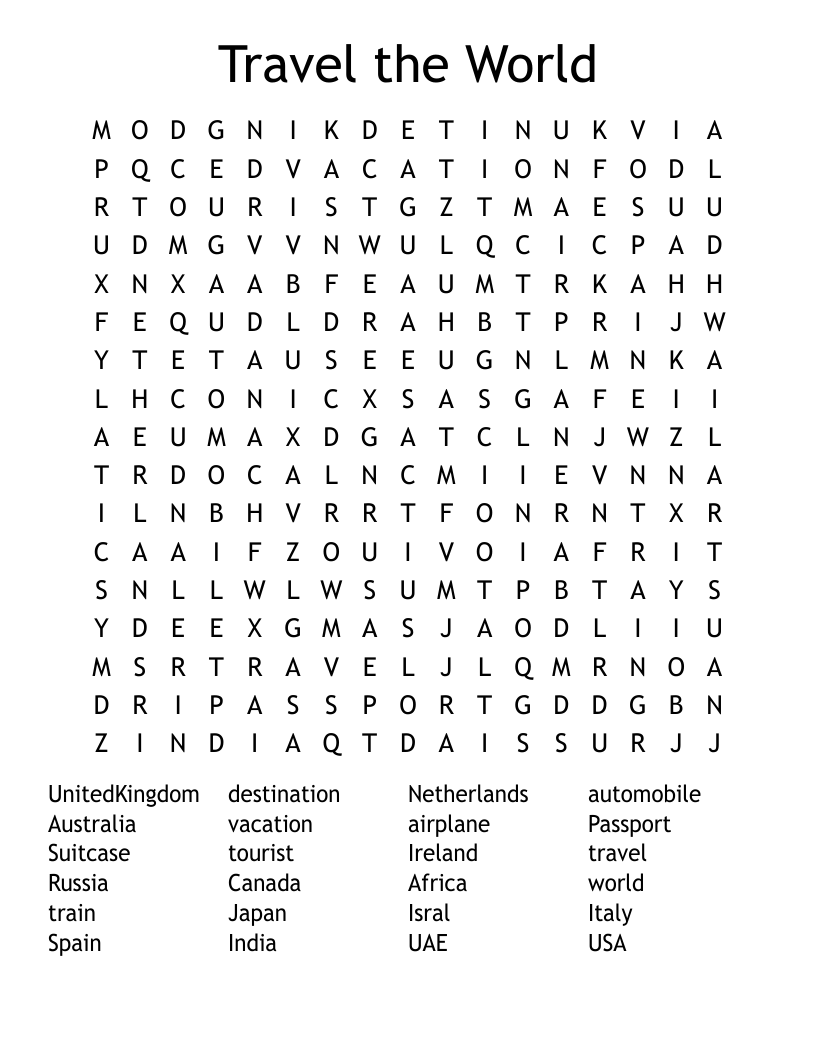 Travel The World Word Search WordMint