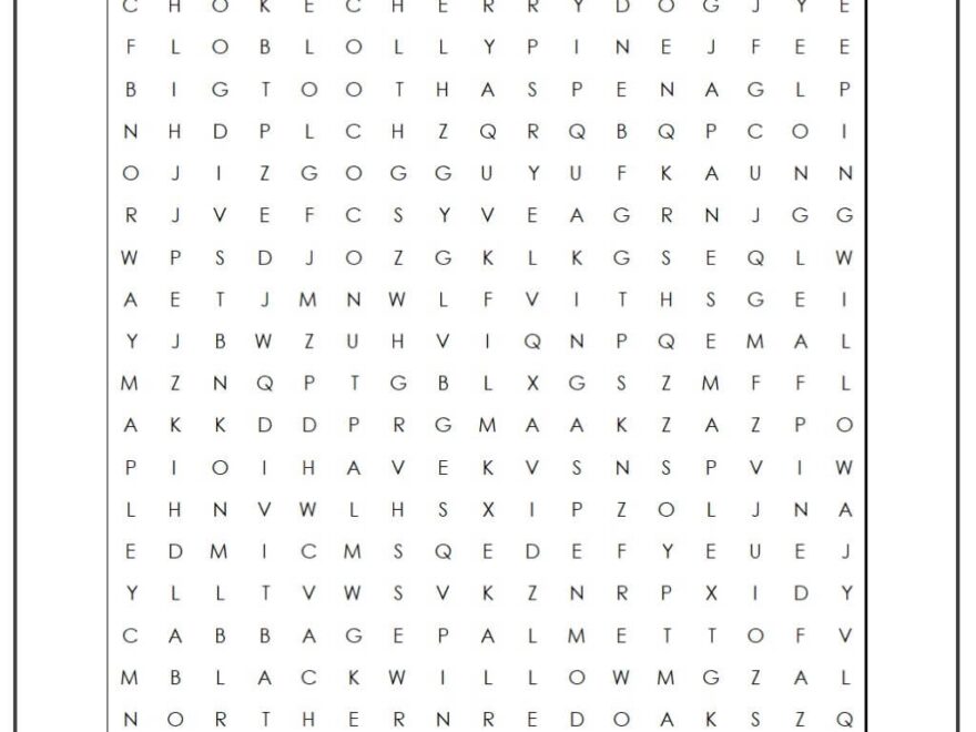 Trees Word Search Monster Word Search