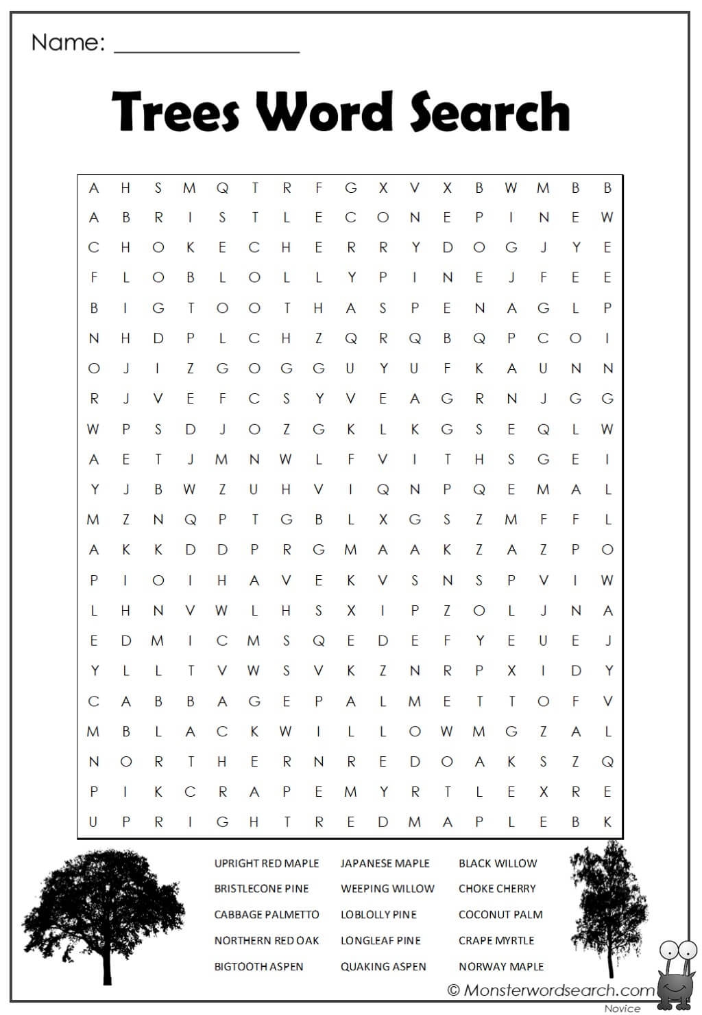 Trees Word Search Monster Word Search Trees Word Search Monster Word Search