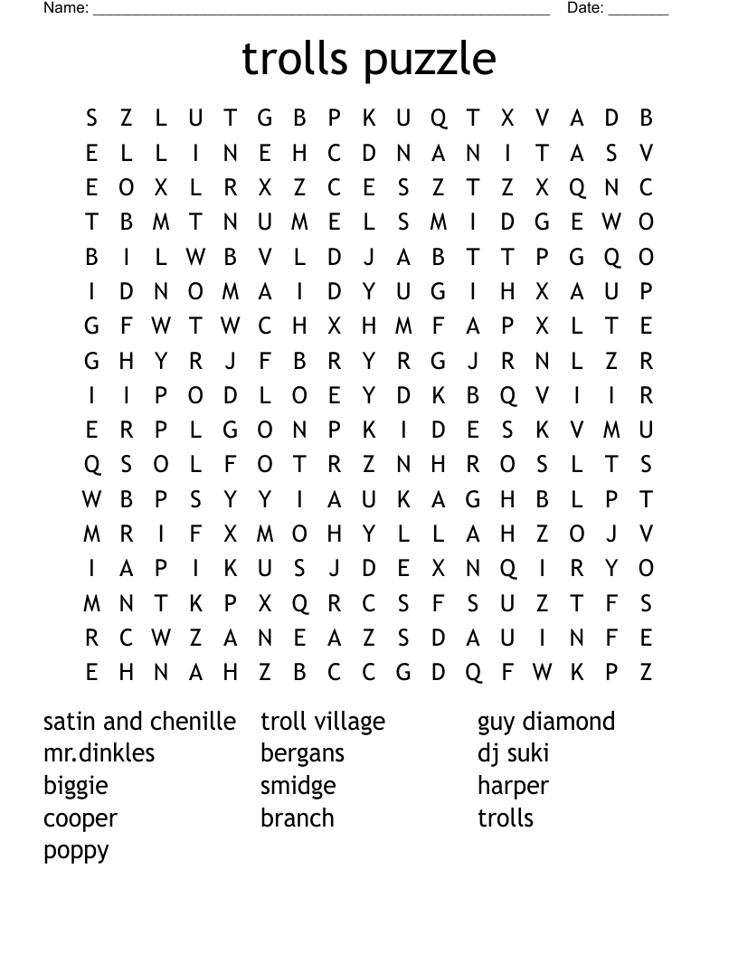 Trolls Puzzle Word Search WordMint Trolls Puzzle Word Search WordMint