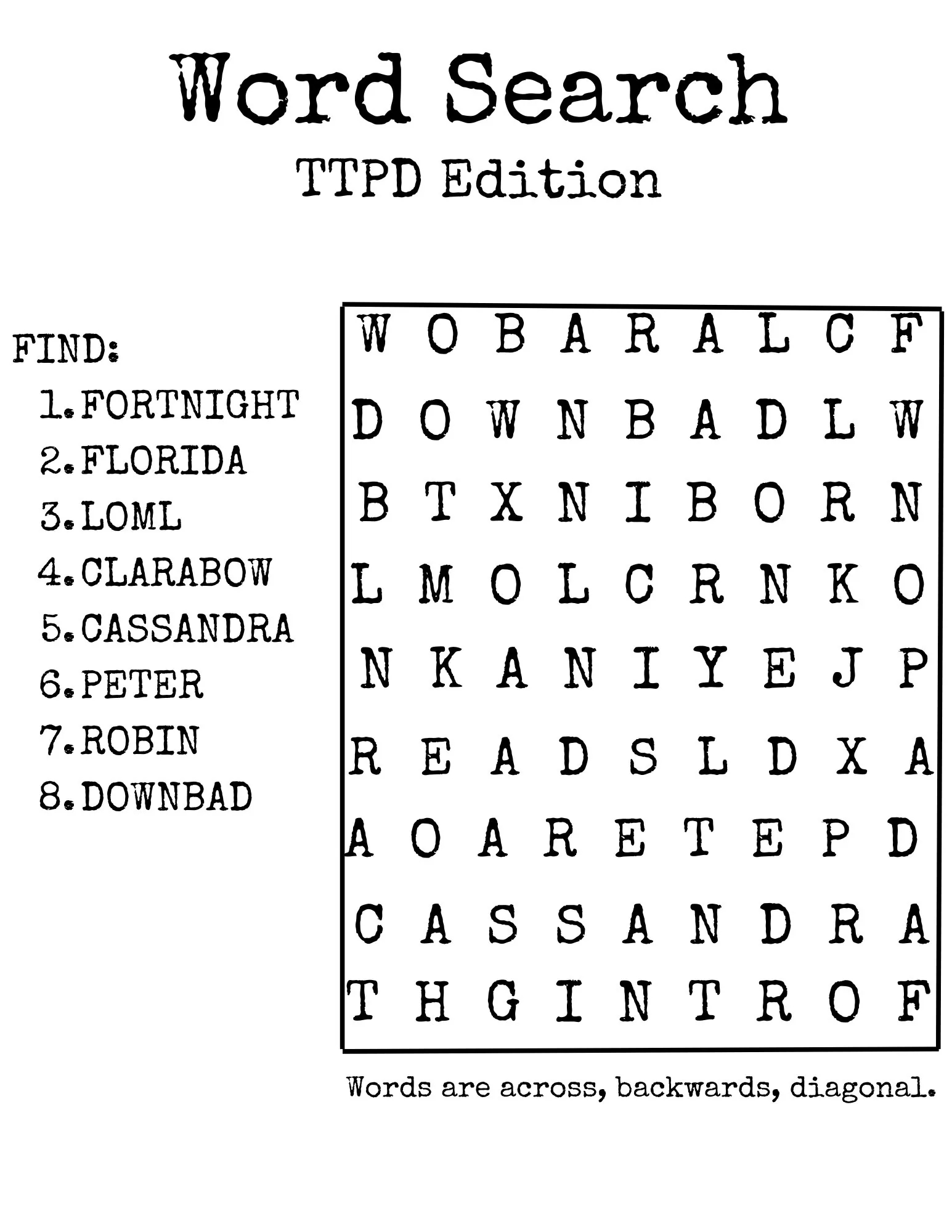 Fort Night Word Search Printable