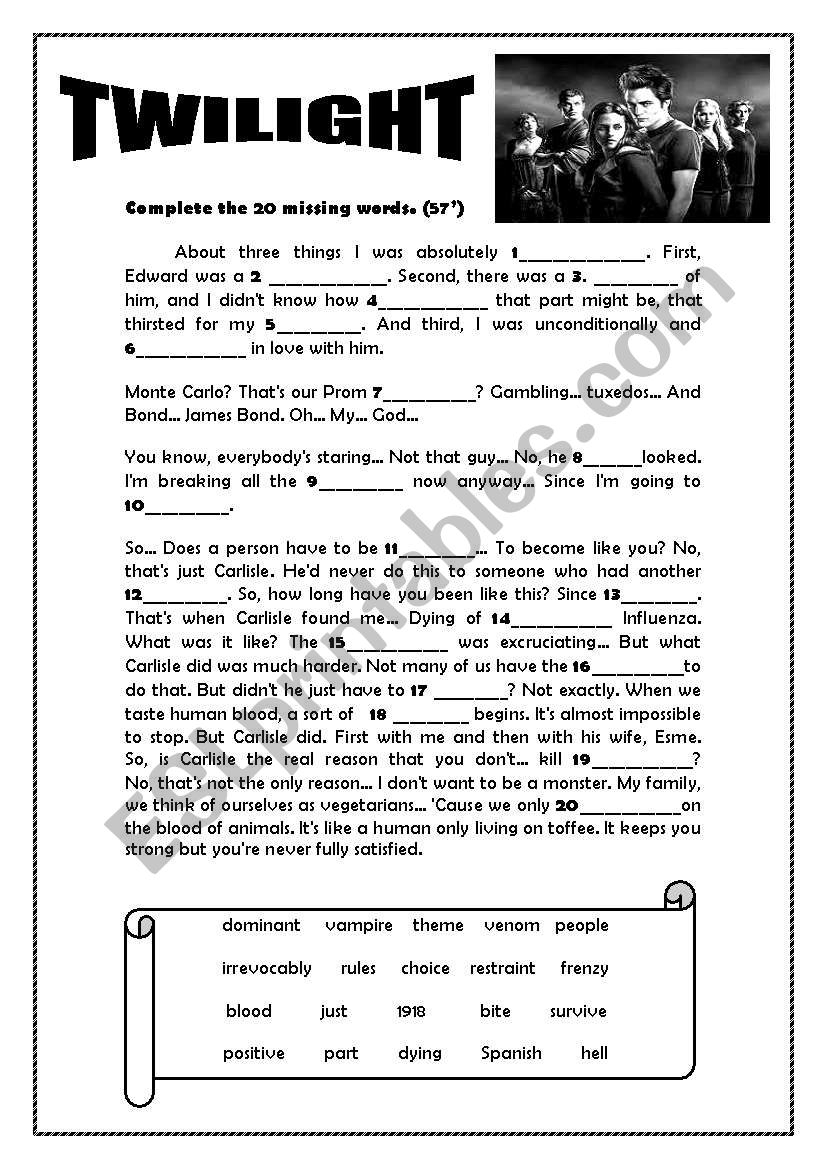 Twilight Printable Word Search
