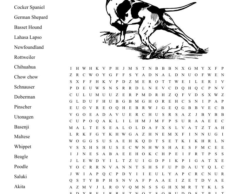 Types Of Dogs Word Search WordMint