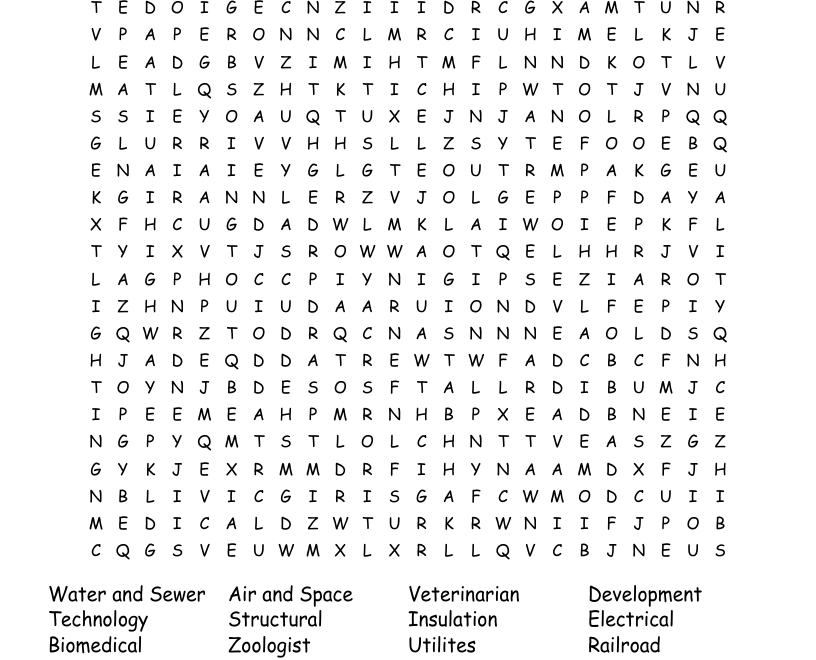 Types Of Engineers Word Search WordMint
