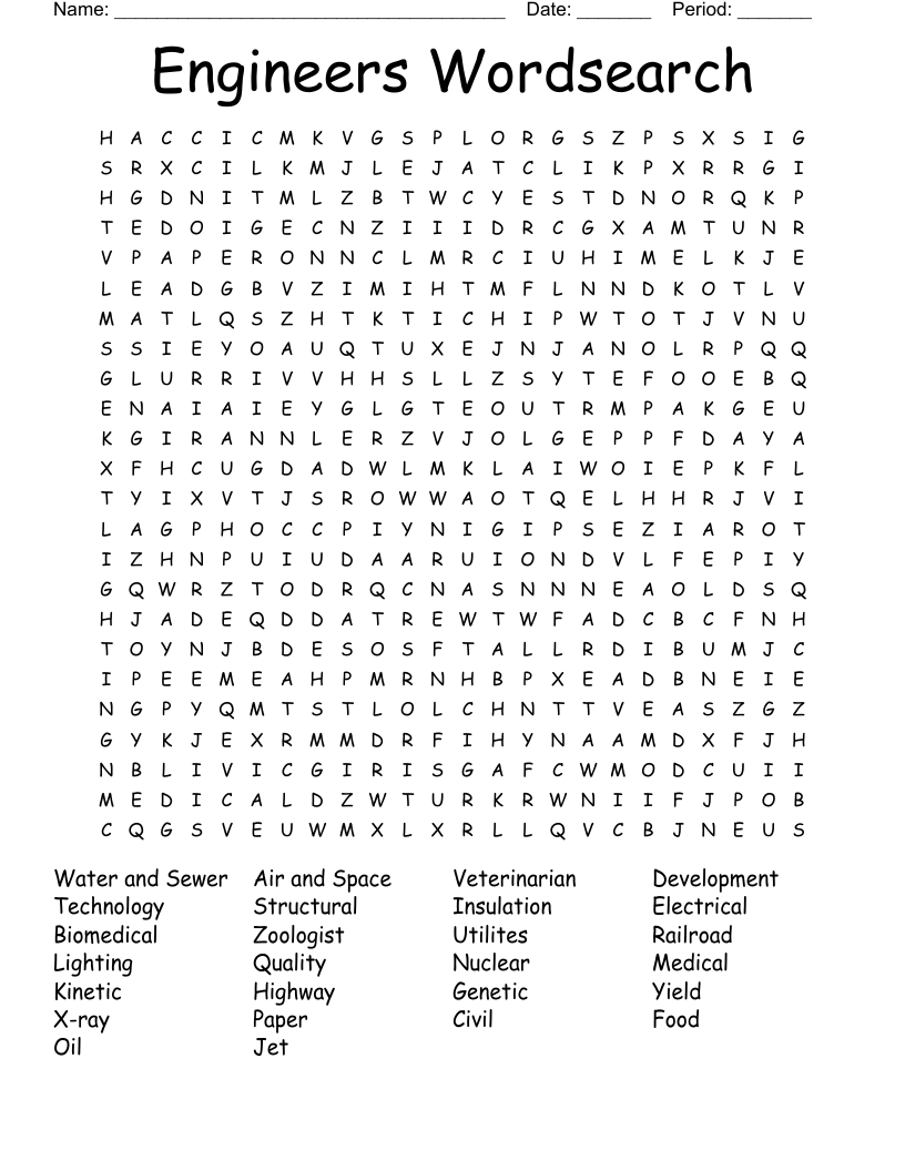 Types Of Engineers Word Search WordMint