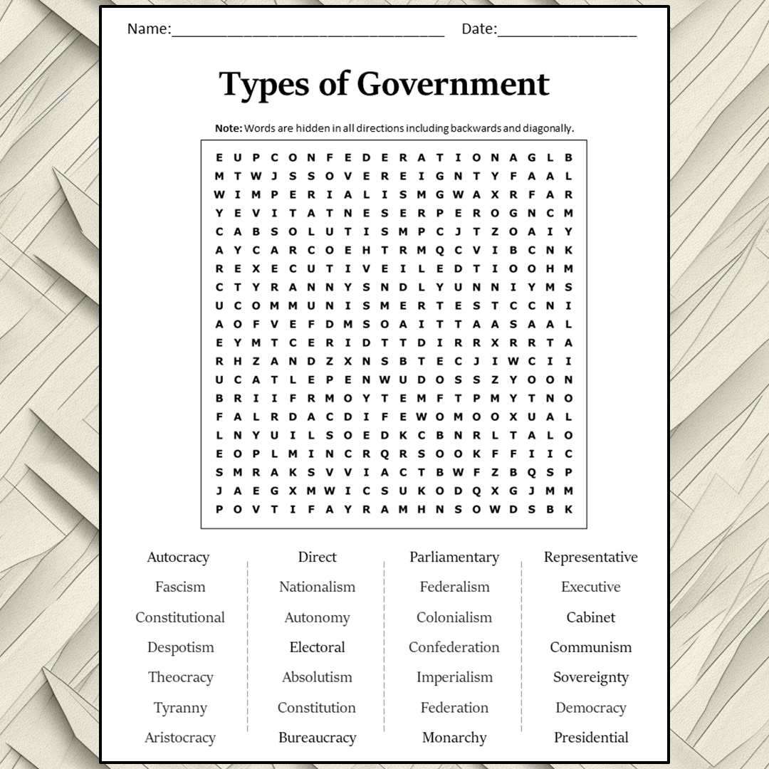Types Of Government Word Search Puzzle Worksheet Activity PDF Worksheets Library Types Of Government Word Search Puzzle Worksheet Activity PDF Worksheets Library
