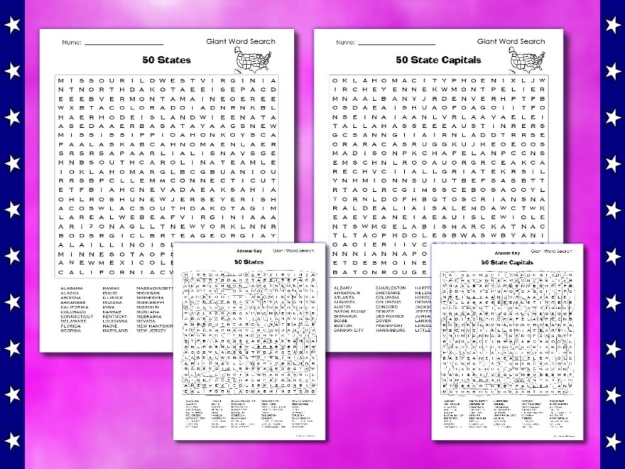 U S States Capitals Giant Word Search Puzzles Grades 4 6 Fun Made By Teachers