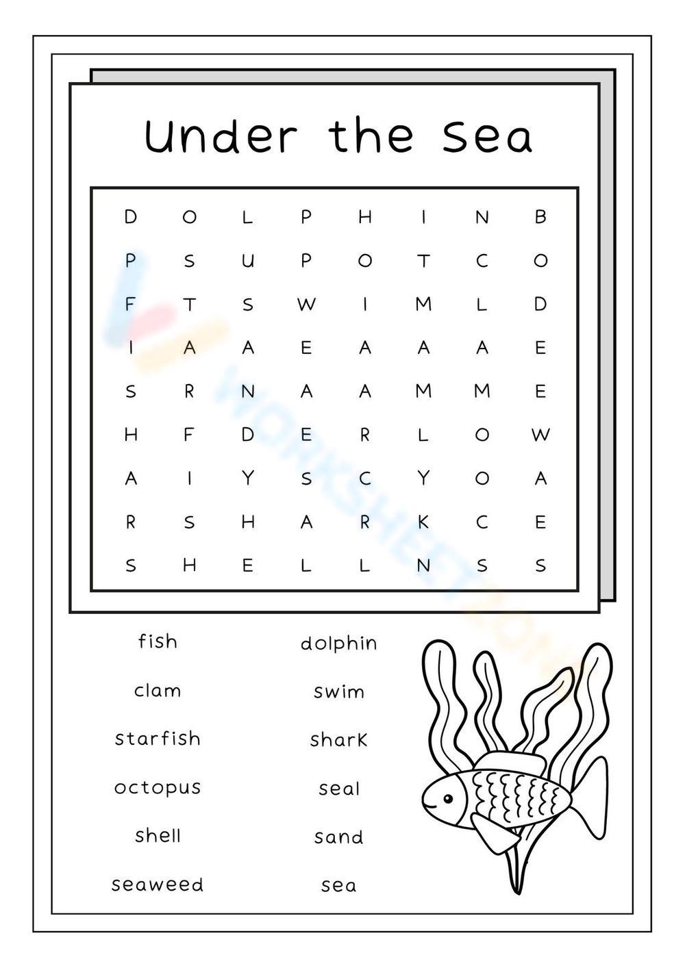 under the sea word search worksheet under the sea word search worksheet